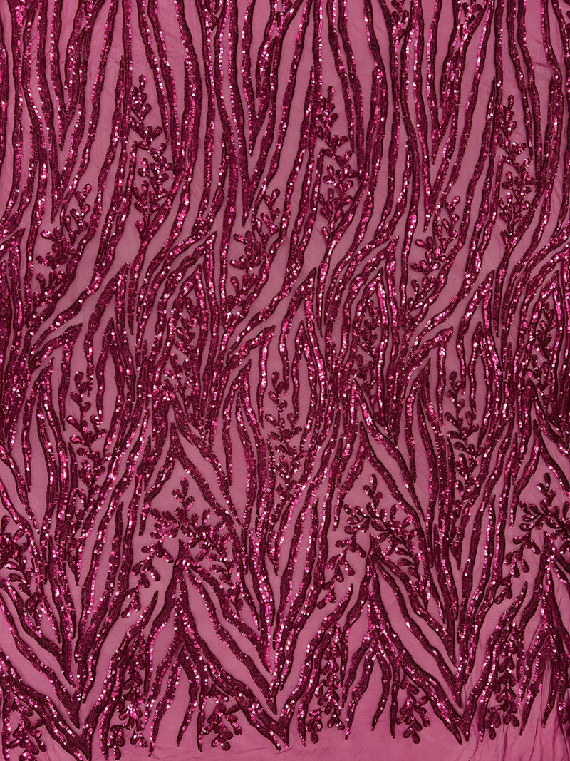 Willow DARK PINK Sequins on Stretch Mesh Lace Fabric by the Yard