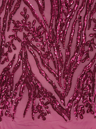Willow DARK PINK Sequins on Stretch Mesh Lace Fabric by the Yard