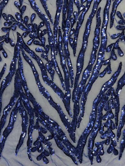 Willow DARK ROYAL BLUE Sequins on Stretch Mesh Lace Fabric by the Yard