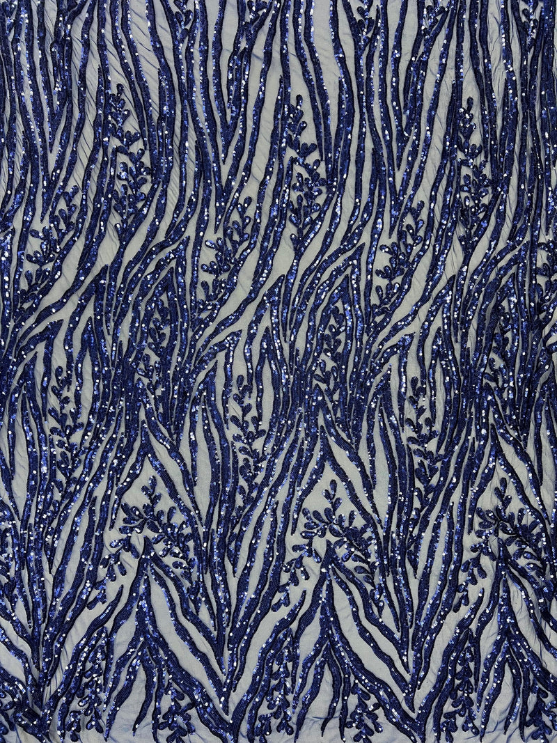 Willow DARK ROYAL BLUE Sequins on Stretch Mesh Lace Fabric by the Yard