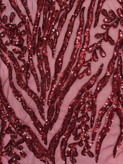Willow BURGUNDY Sequins on Stretch Mesh Lace Fabric by the Yard