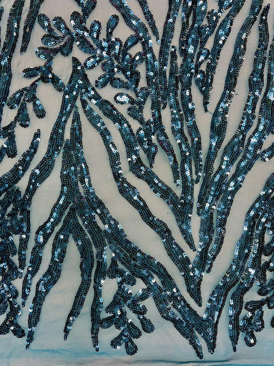 Willow DARK TURQUOISE Sequins on Stretch Mesh Lace Fabric by the Yard
