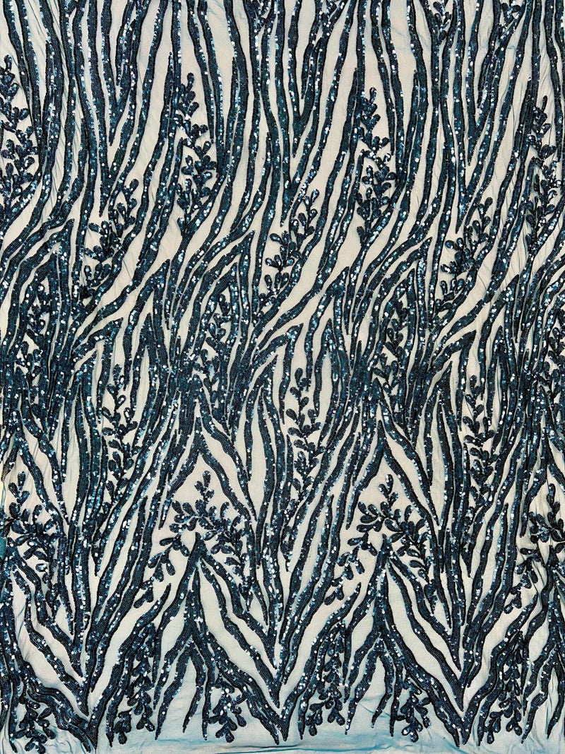 Willow DARK TURQUOISE Sequins on Stretch Mesh Lace Fabric by the Yard