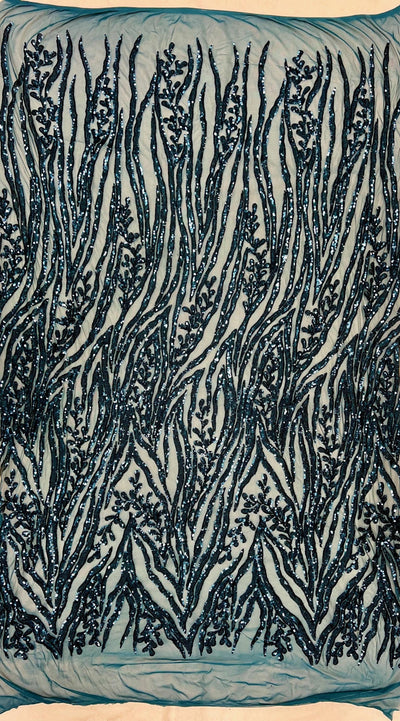 Willow DARK TURQUOISE Sequins on Stretch Mesh Lace Fabric by the Yard