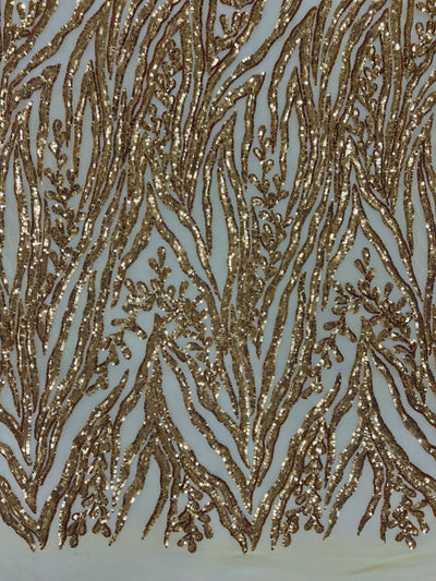 Willow GOLD Sequins on Stretch Mesh Lace Fabric by the Yard