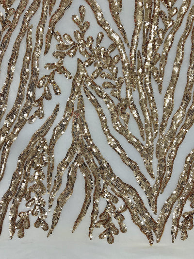 Willow GOLD Sequins on Stretch Mesh Lace Fabric by the Yard