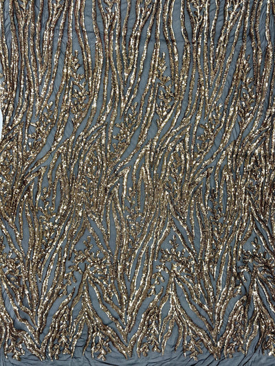 Willow GOLD Sequins on BLACK Stretch Mesh Lace Fabric by the Yard