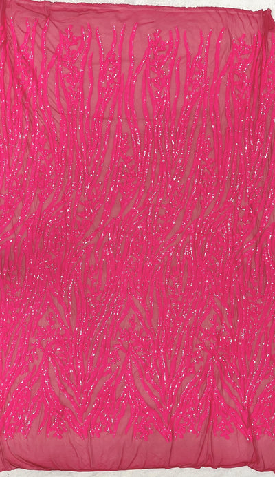 Willow HOT PINK Sequins on Stretch Mesh Lace Fabric by the Yard