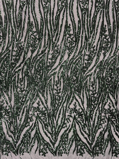 Willow HUNTER GREEN Sequins on Stretch Mesh Lace Fabric by the Yard