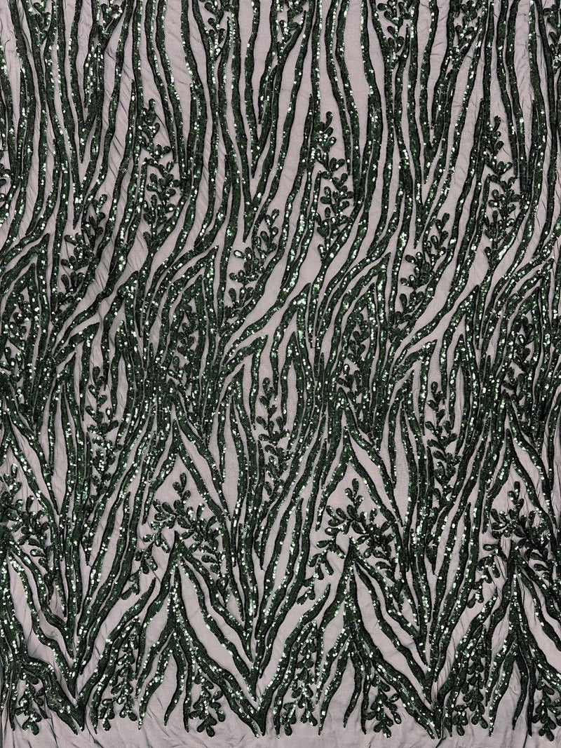Willow HUNTER GREEN Sequins on Stretch Mesh Lace Fabric by the Yard