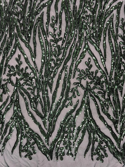 Willow HUNTER GREEN Sequins on Stretch Mesh Lace Fabric by the Yard