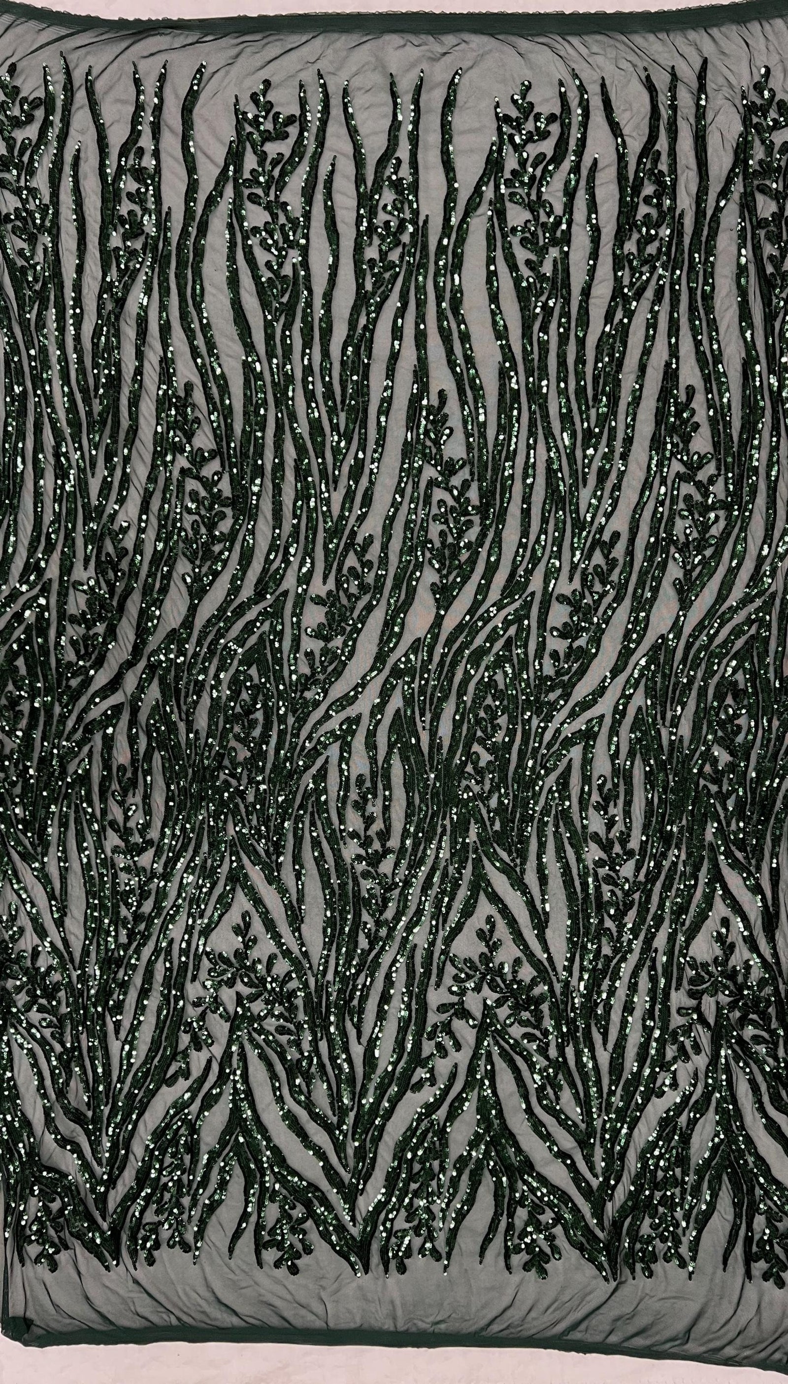 Willow HUNTER GREEN Sequins on Stretch Mesh Lace Fabric by the Yard