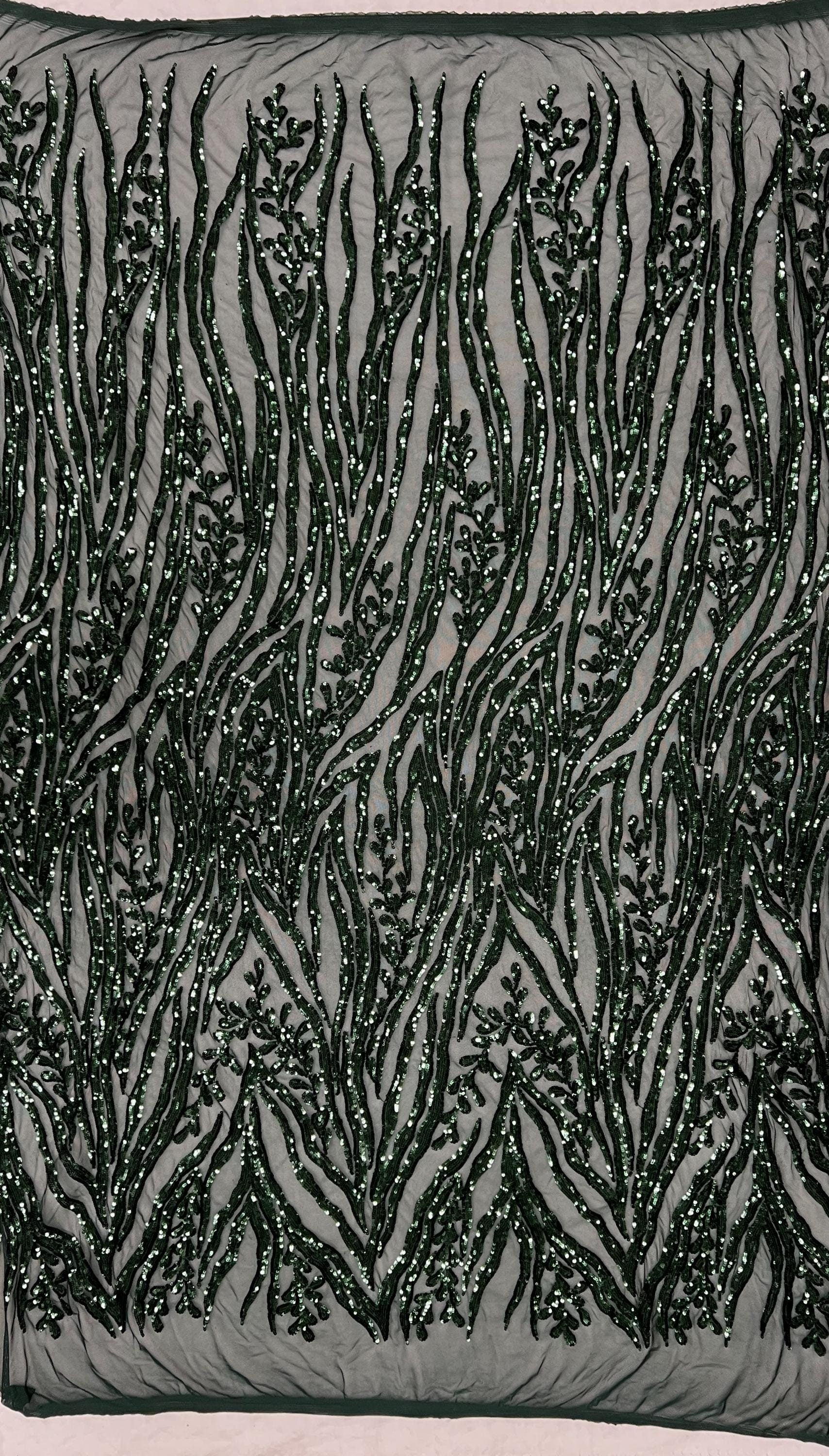 Willow HUNTER GREEN Sequins on Stretch Mesh Lace Fabric by the Yard