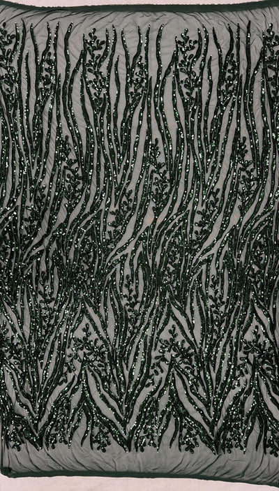 Willow HUNTER GREEN Sequins on Stretch Mesh Lace Fabric by the Yard