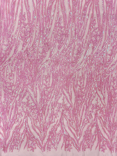 Willow IRIDESCENT PINK Sequins on PINK Stretch Mesh Lace Fabric by the Yard