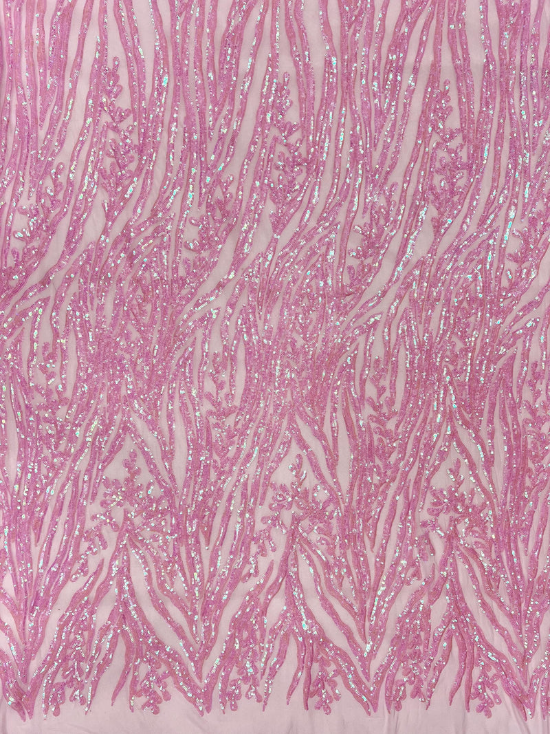 Willow IRIDESCENT PINK Sequins on PINK Stretch Mesh Lace Fabric by the Yard