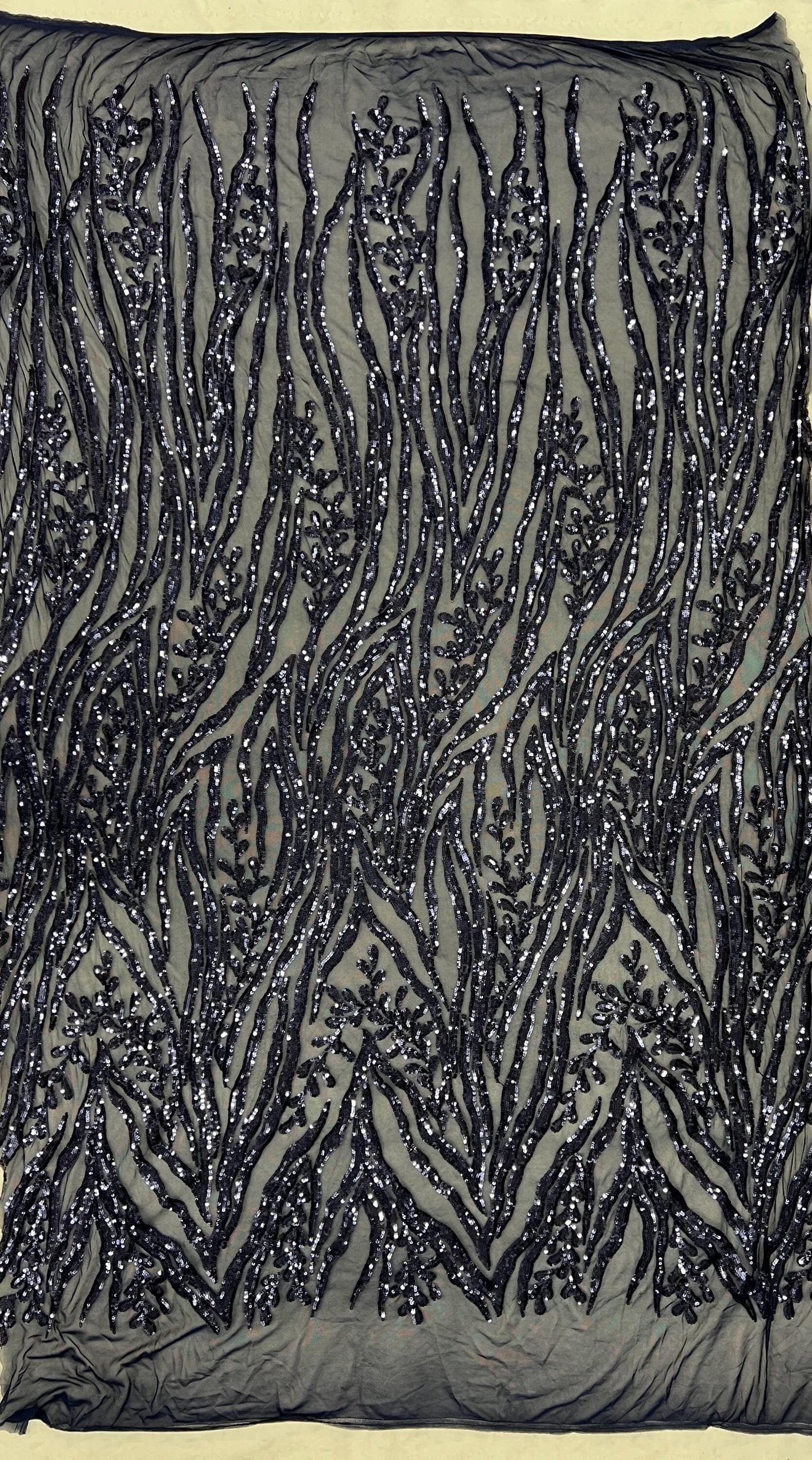 Willow NAVY BLUE Sequins on Stretch Mesh Lace Fabric by the Yard