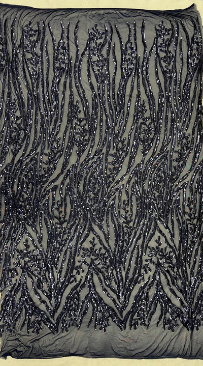 Willow NAVY BLUE Sequins on Stretch Mesh Lace Fabric by the Yard