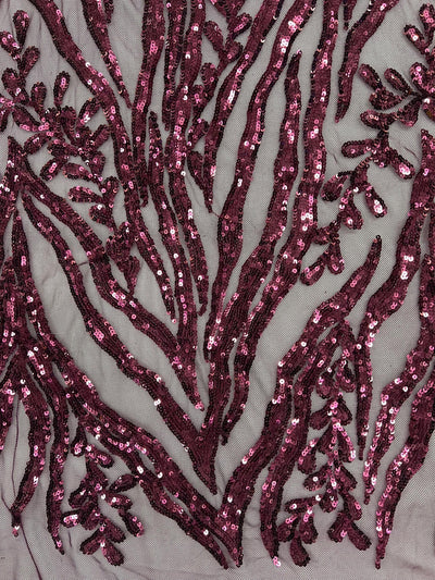 Willow PLUM Sequins on Stretch Mesh Lace Fabric by the Yard