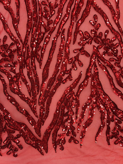 Willow RED Sequins on Stretch Mesh Lace Fabric by the Yard