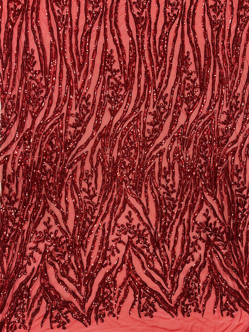 Willow RED Sequins on Stretch Mesh Lace Fabric by the Yard