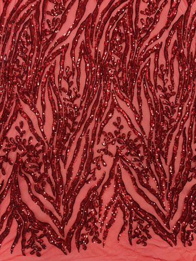 Willow RED Sequins on Stretch Mesh Lace Fabric by the Yard