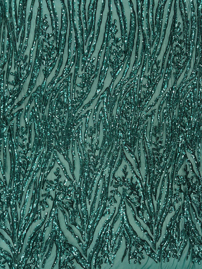 Willow TEAL GREEN Sequins on Stretch Mesh Lace Fabric by the Yard