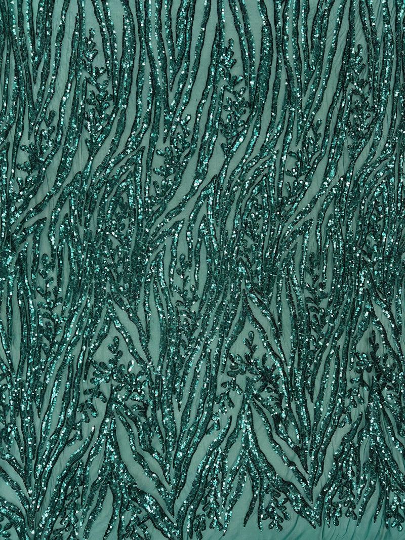 Willow TEAL GREEN Sequins on Stretch Mesh Lace Fabric by the Yard