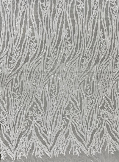 Willow WHITE Sequins on WHITE Stretch Mesh Lace Fabric by the Yard