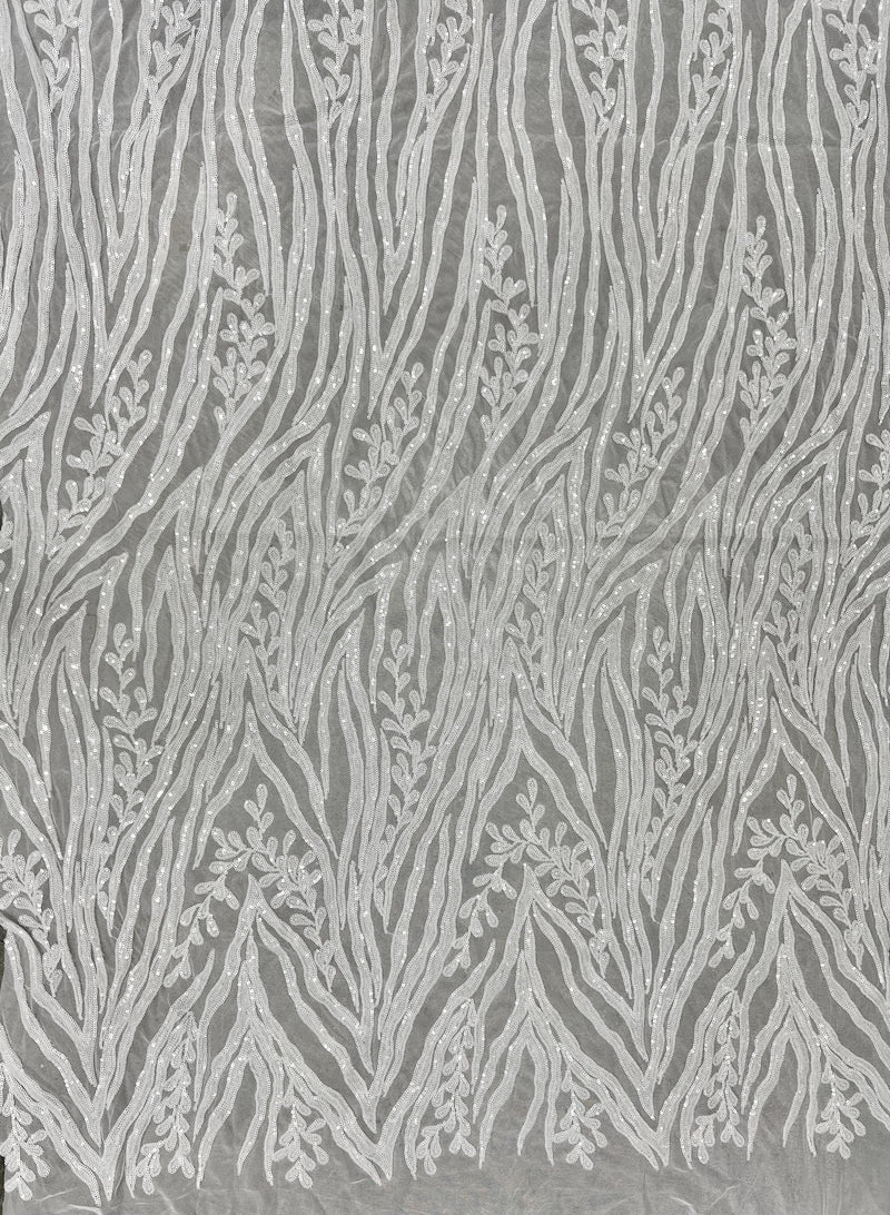 Willow WHITE Sequins on WHITE Stretch Mesh Lace Fabric by the Yard