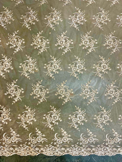 Callie LIGHT CHAMPAGNE Polyester Floral Corsage Embroidery on Mesh Lace Fabric by the Yard - 10025