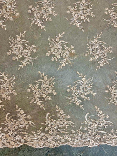 Callie LIGHT CHAMPAGNE Polyester Floral Corsage Embroidery on Mesh Lace Fabric by the Yard - 10025