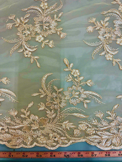 Callie LIGHT CHAMPAGNE Polyester Floral Corsage Embroidery on Mesh Lace Fabric by the Yard - 10025