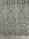Phoebe SILVER Sequins on WHITE Mesh Lace Fabric by the Yard - 10062