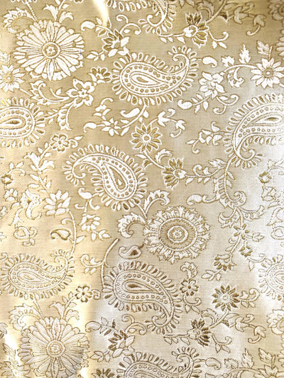 Holly LIGHT GOLD Paisley Floral Brocade Chinese Satin Fabric by the Yard - 10129