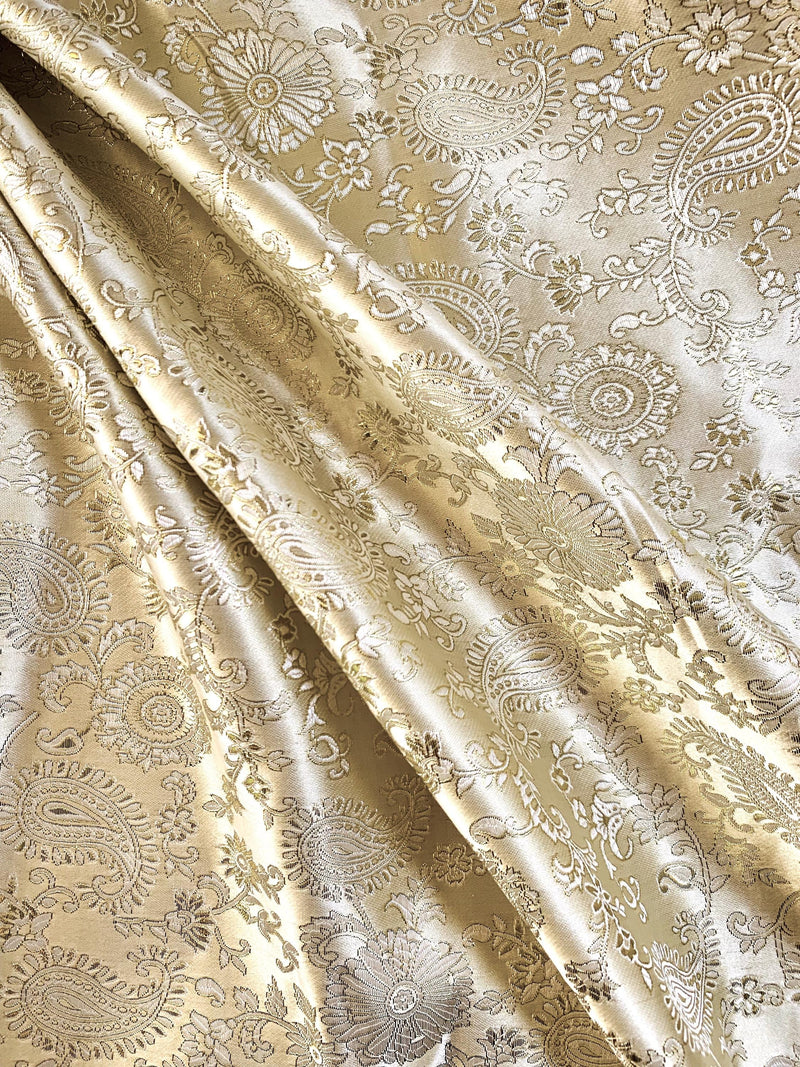 Holly LIGHT GOLD Paisley Floral Brocade Chinese Satin Fabric by the Yard - 10129