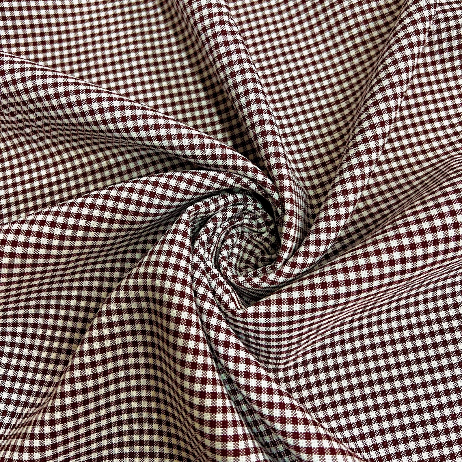 Keira BURGUNDY Mini Checkered Polyester Poplin Fabric by the Yard