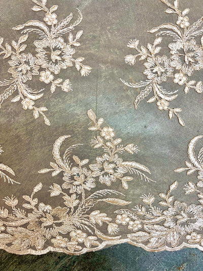 Callie LIGHT CHAMPAGNE Polyester Floral Corsage Embroidery on Mesh Lace Fabric by the Yard - 10025