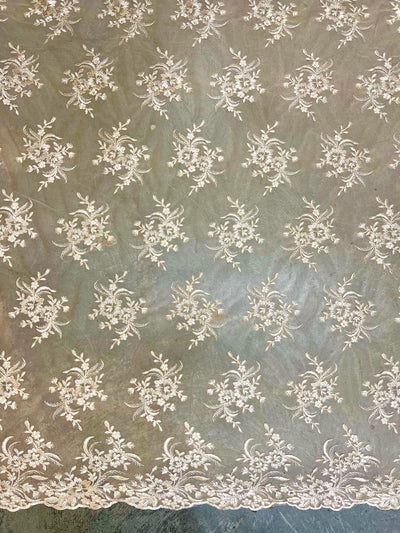 Callie LIGHT CHAMPAGNE Polyester Floral Corsage Embroidery on Mesh Lace Fabric by the Yard - 10025