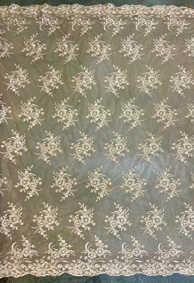 Callie LIGHT CHAMPAGNE Polyester Floral Corsage Embroidery on Mesh Lace Fabric by the Yard - 10025