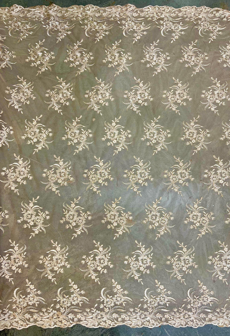 Callie LIGHT CHAMPAGNE Polyester Floral Corsage Embroidery on Mesh Lace Fabric by the Yard - 10025