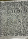 Phoebe SILVER Sequins on WHITE Mesh Lace Fabric by the Yard - 10062
