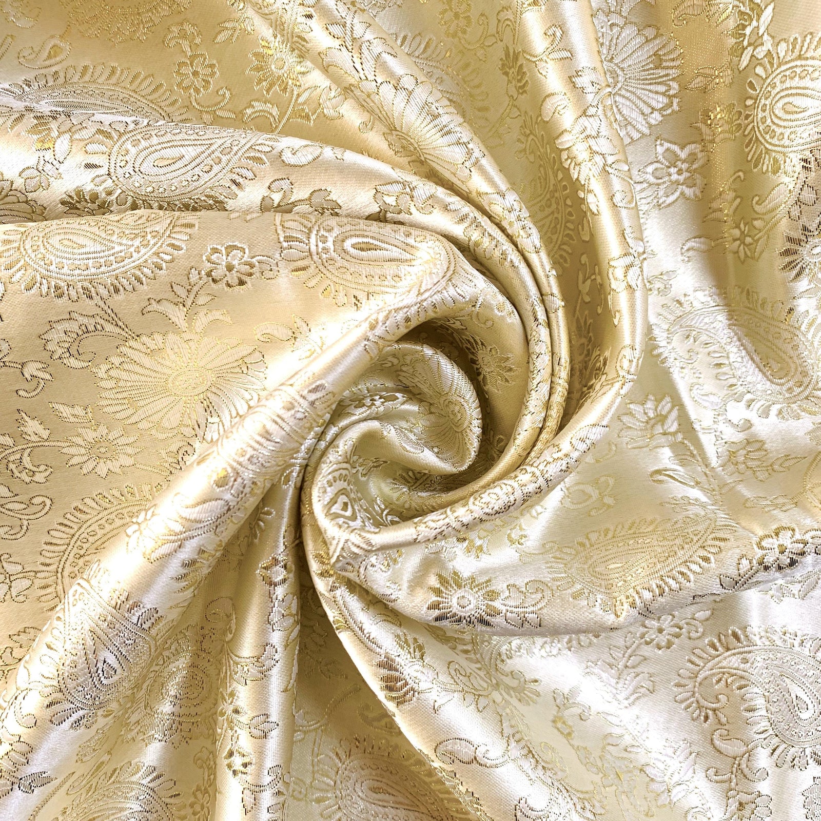 Holly LIGHT GOLD Paisley Floral Brocade Chinese Satin Fabric by the Yard - 10129