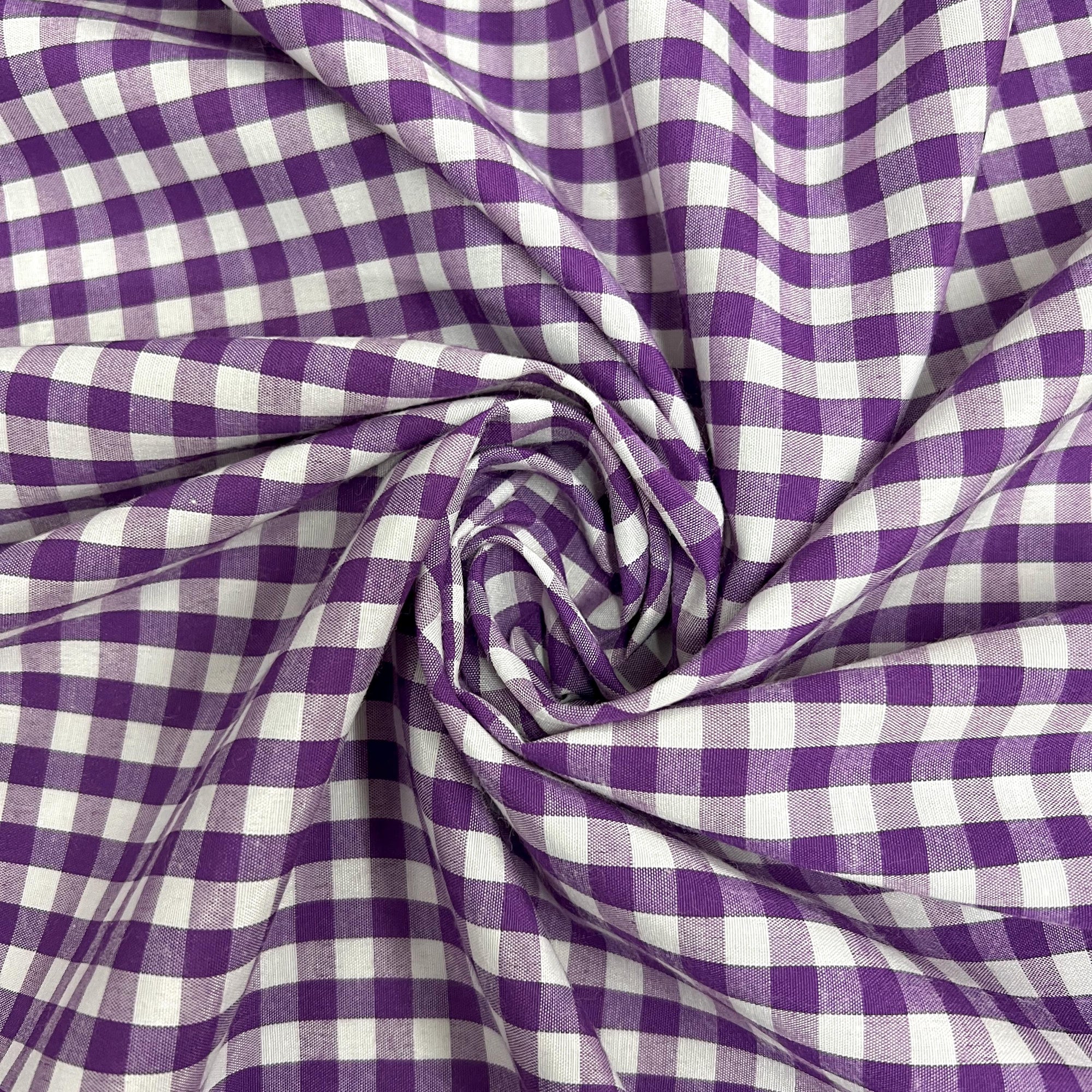 Carly PURPLE Mini Checkered Gingham Poly Cotton Fabric by the Yard - 10114