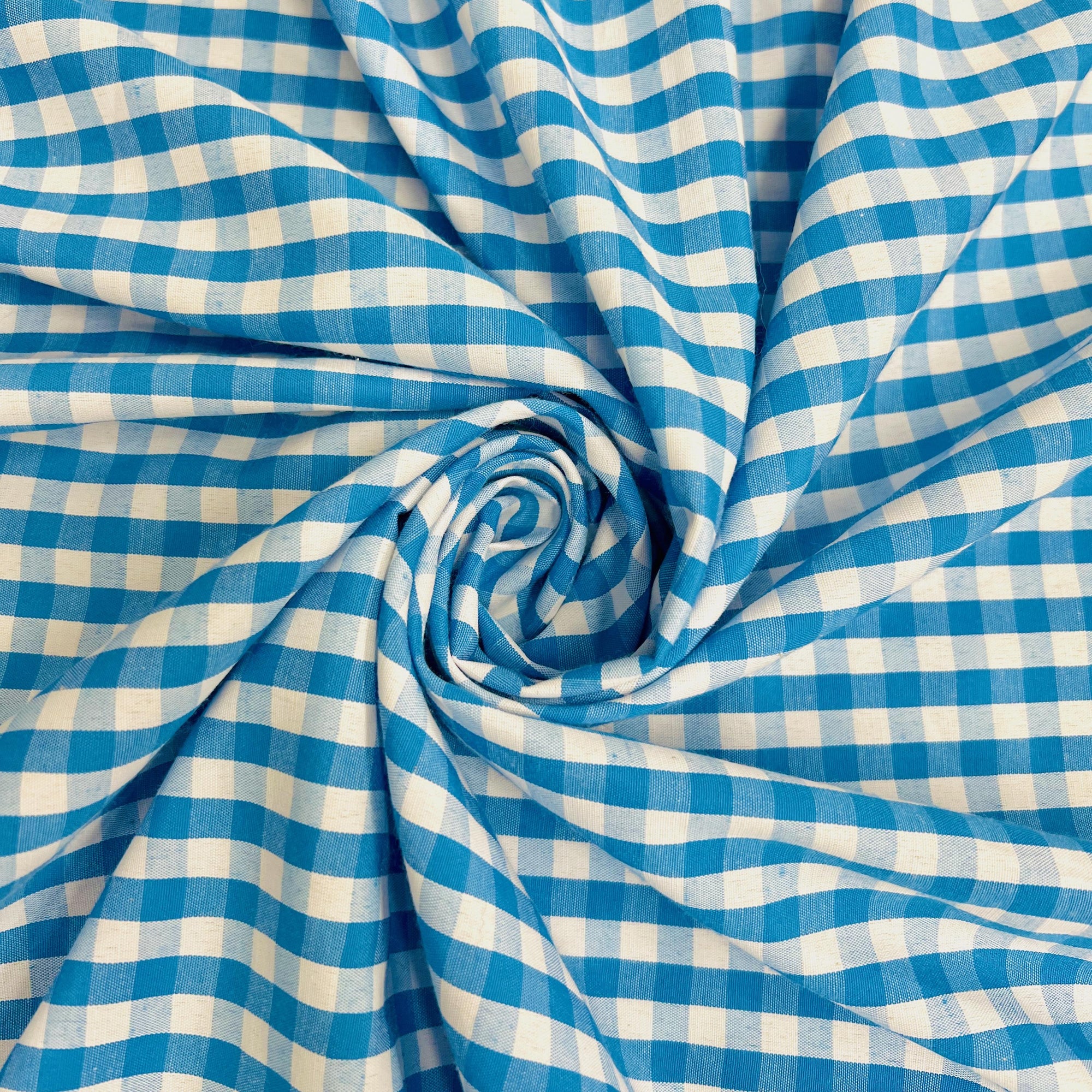 Carly TURQUOISE Mini Checkered Gingham Poly Cotton Fabric by the Yard - 10114