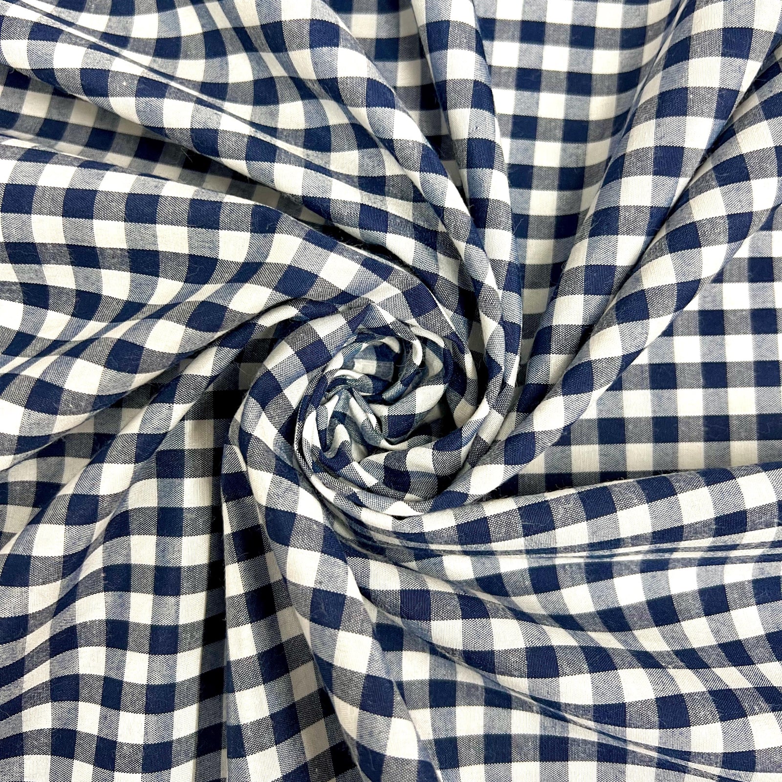 Carly NAVY BLUE Mini Checkered Gingham Poly Cotton Fabric by the Yard - 10114