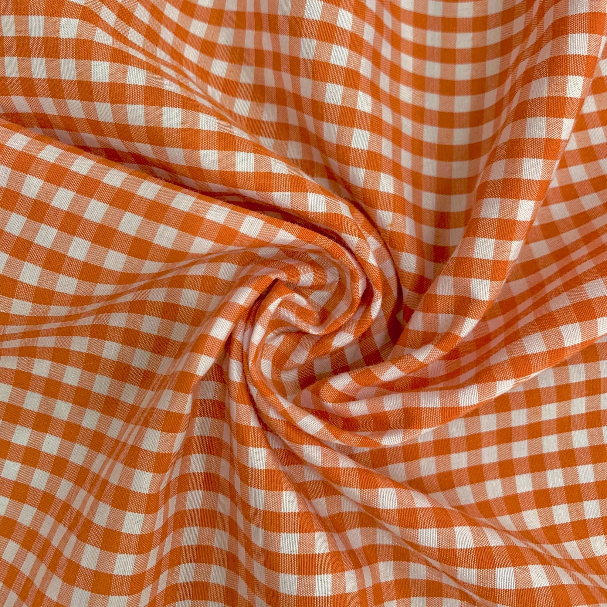 Carly ORANGE Mini Checkered Gingham Poly Cotton Fabric by the Yard - 10114