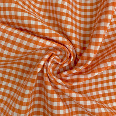 Carly ORANGE Mini Checkered Gingham Poly Cotton Fabric by the Yard - 10114