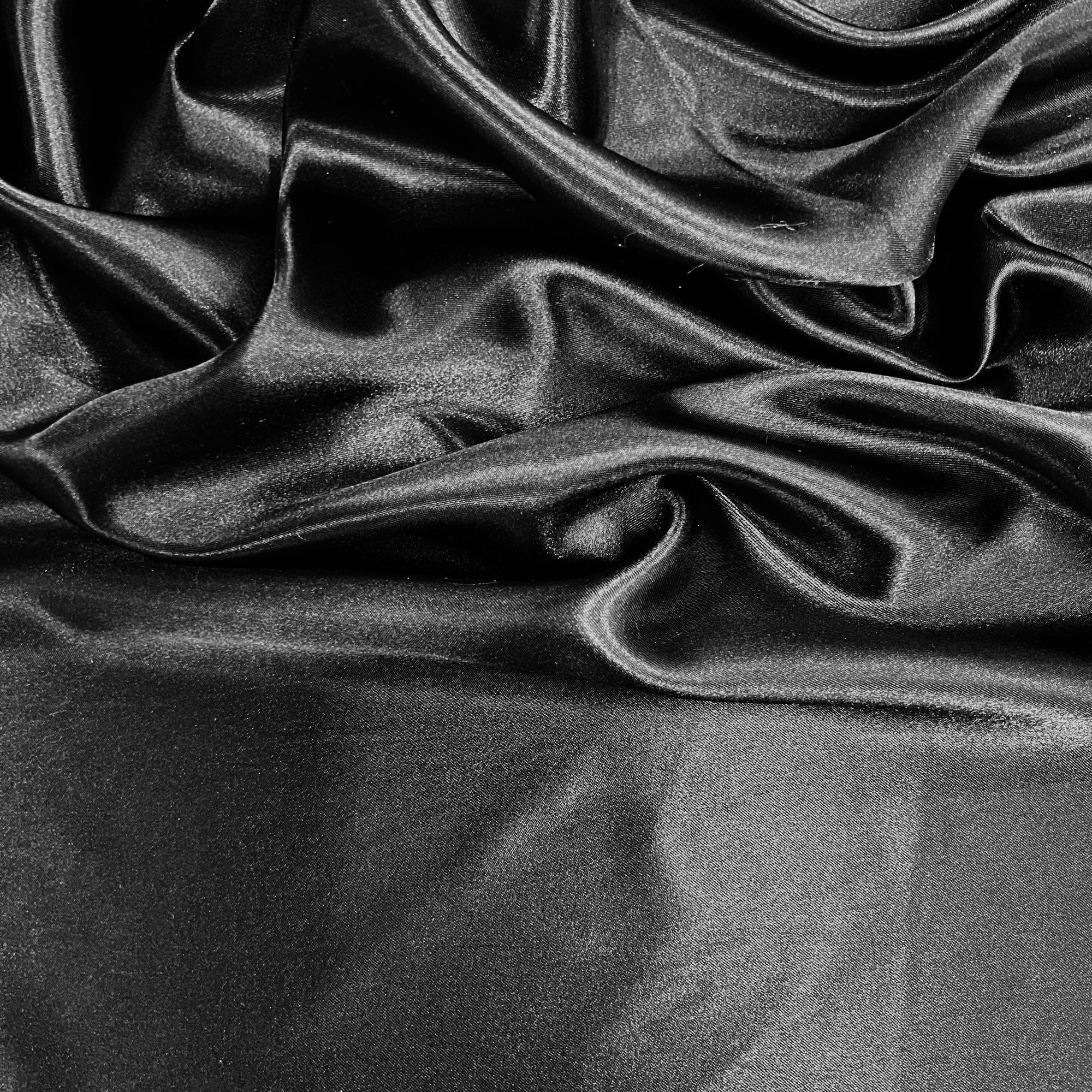 Mara BLACK Polyester Charmeuse Satin Fabric by the Yard for Bridal Dresses, Gowns, Clothes, Lining, Party Decorations, Costumes, Crafts