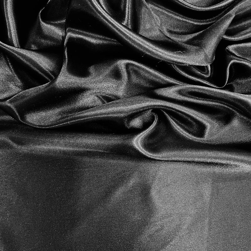Mara BLACK Polyester Charmeuse Satin Fabric by the Yard for Bridal Dresses, Gowns, Clothes, Lining, Party Decorations, Costumes, Crafts